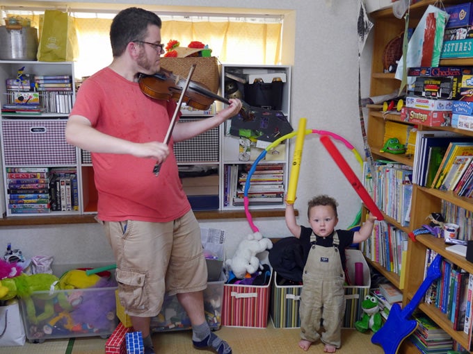 Oliver made some music with his dad.